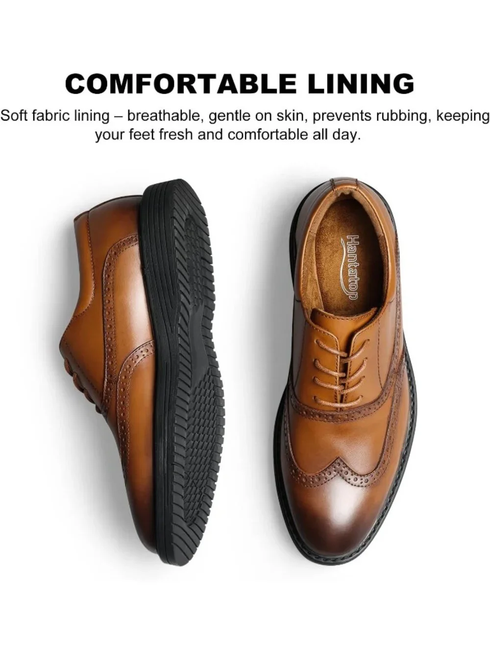 Men's Brown Genuine Leather Non Slip Casual Formal Oxford Dress Shoes